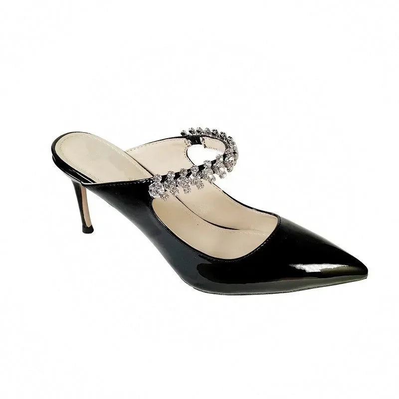 Rhinestone Chain Pointed Mule Heels