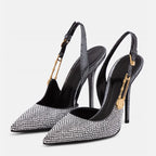 Rhinestone Satin Slingback Stiletto Pumps