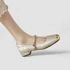 Women's Mary Jane Flat Shoes, Textured Fabric Gold Buckle Strap Ballet Flat, Smart Casual Everyday Shoes for Women product view 15 - Delvore