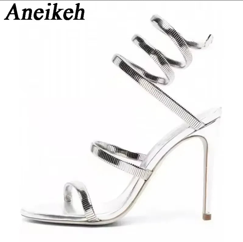 Crystal Ankle-Wrap Stiletto Sandals