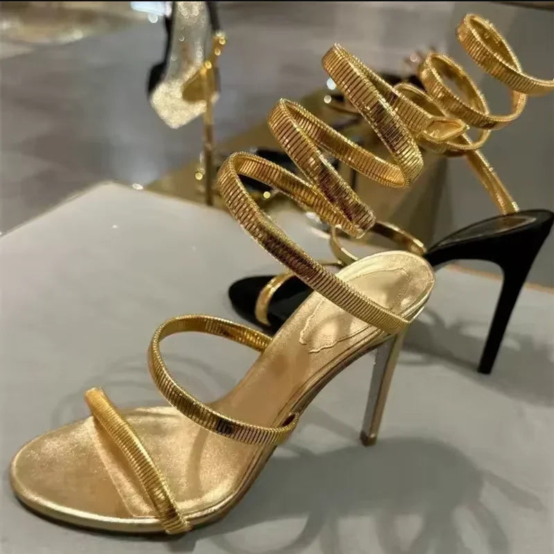 Crystal Ankle-Wrap Stiletto Sandals