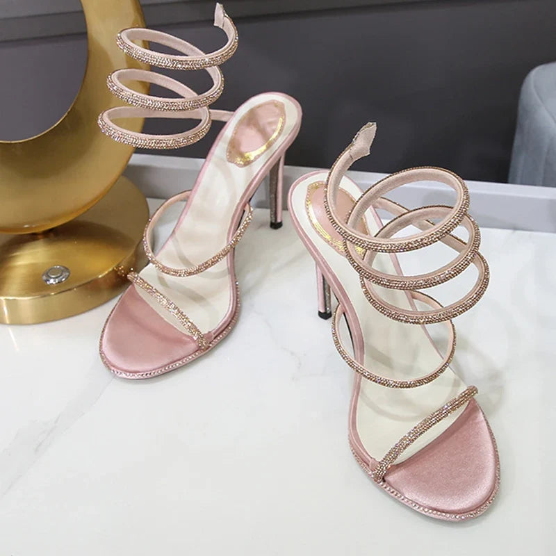 Crystal Ankle-Wrap Stiletto Sandals