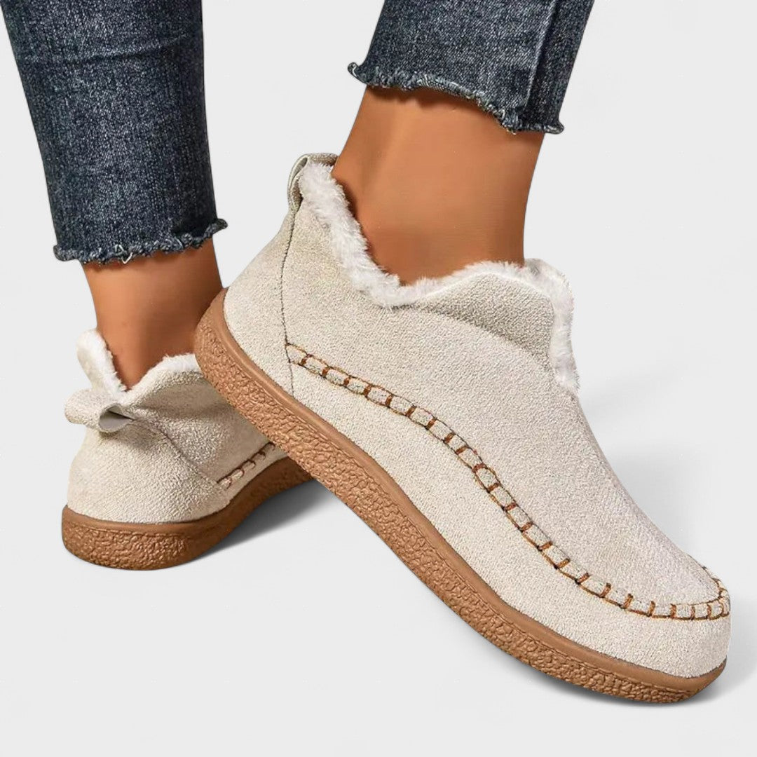 Beige Shearling Lined Moccasin Shoes product view 1 - Delvore