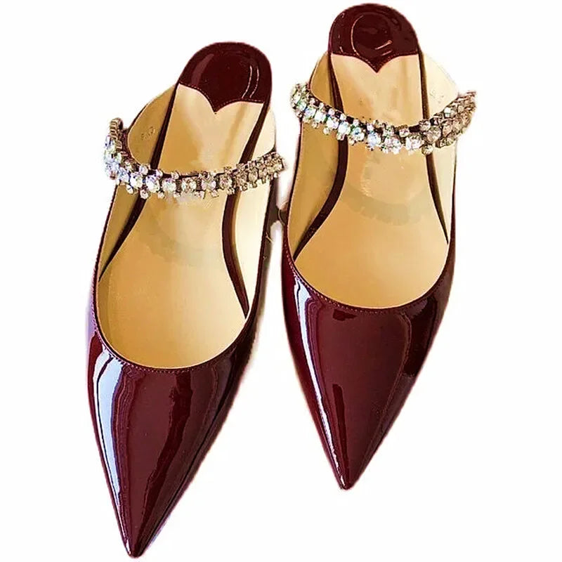 Rhinestone Chain Pointed Mule Heels