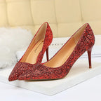 Glitter Pointed-Toe Bridal Pumps