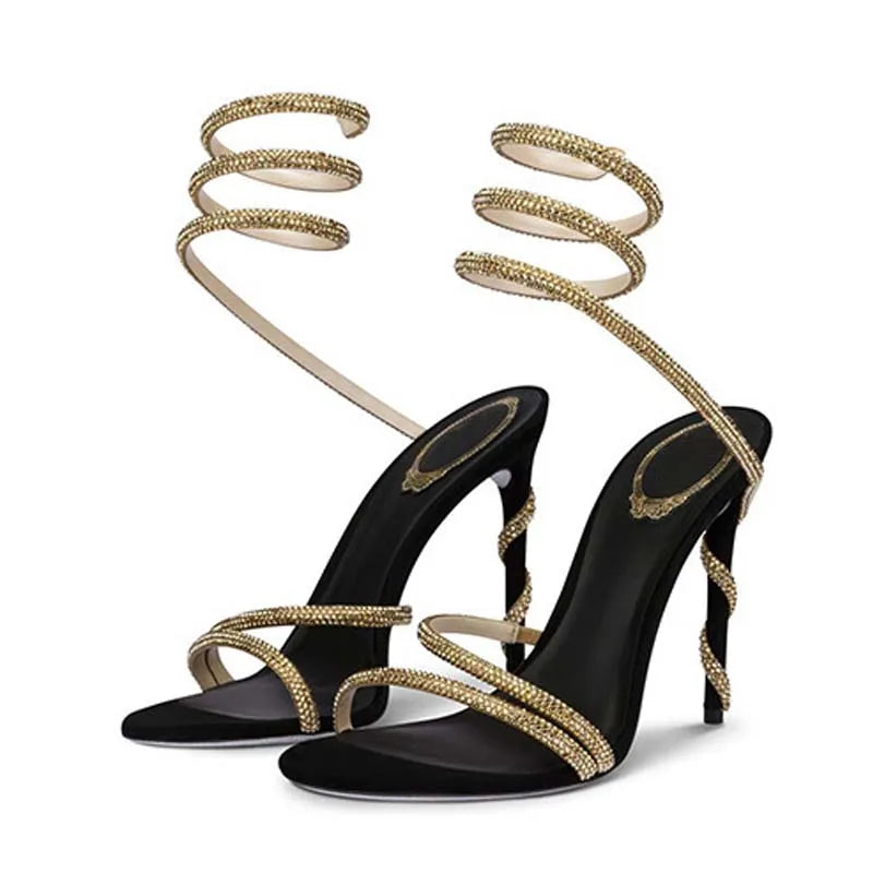 Crystal Ankle-Wrap Stiletto Sandals