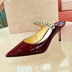 Rhinestone Chain Pointed Mule Heels