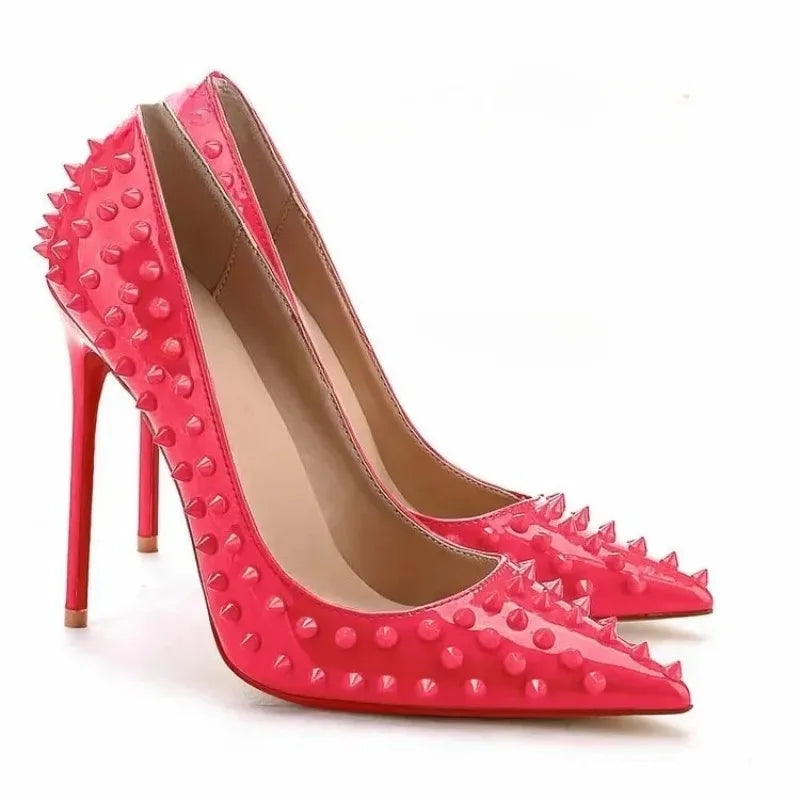 Studded Pointed-Toe Stiletto Court Pumps
