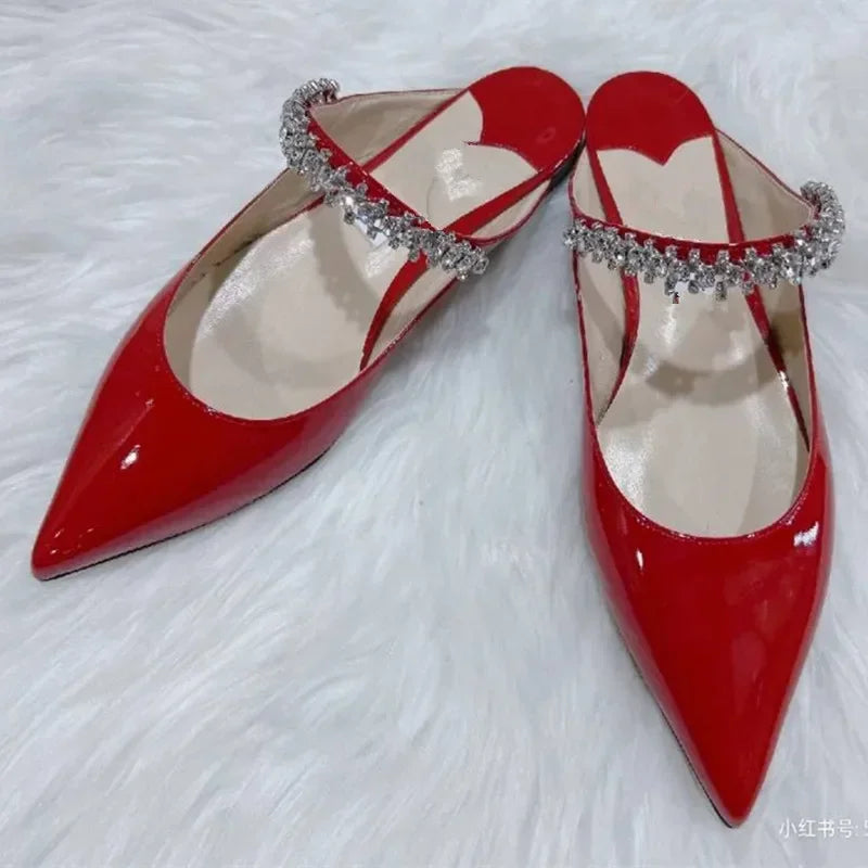 Rhinestone Chain Pointed Mule Heels
