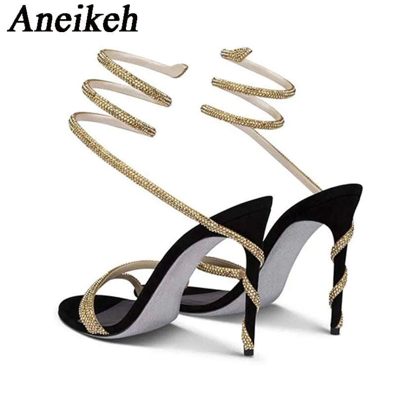 Crystal Ankle-Wrap Stiletto Sandals