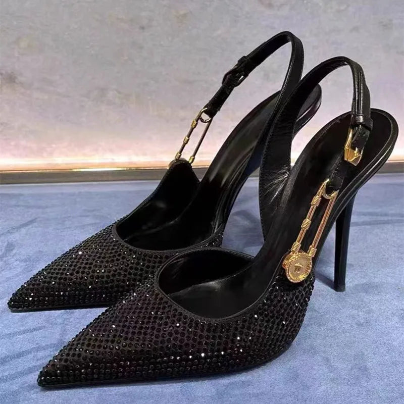 Rhinestone Satin Slingback Stiletto Pumps