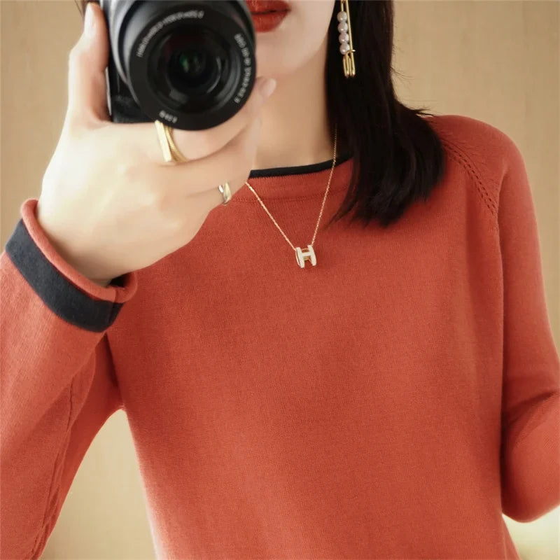Contrast Trim Cotton Sweater