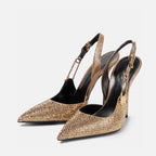 Rhinestone Satin Slingback Stiletto Pumps
