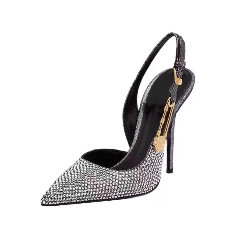 Rhinestone Satin Slingback Stiletto Pumps