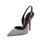 Rhinestone Satin Slingback Stiletto Pumps