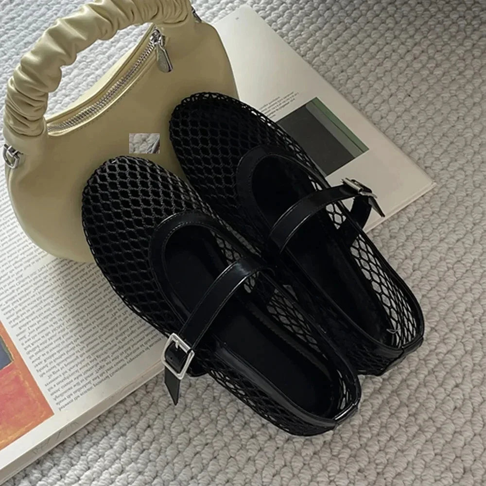 Mesh Mary Jane Ballet Flats