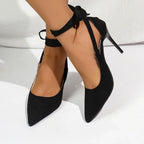 Black Suede Ribbon Tie Stiletto Heels product view 4 - Delvore