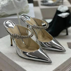 Rhinestone Chain Pointed Mule Heels
