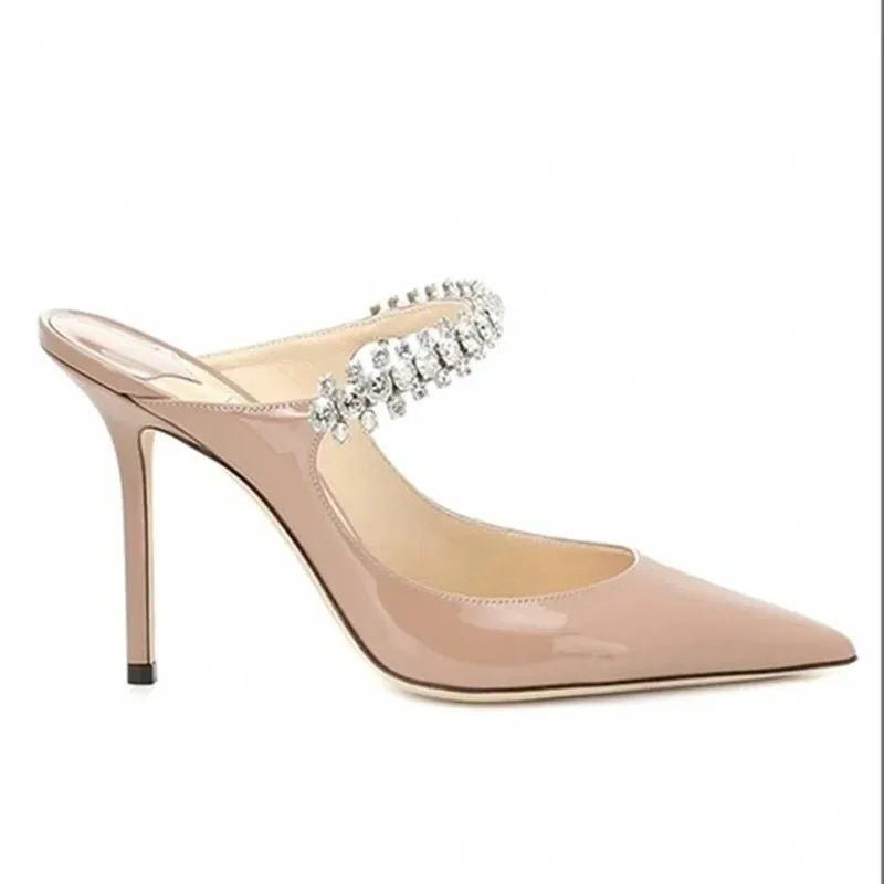Rhinestone Chain Pointed Mule Heels