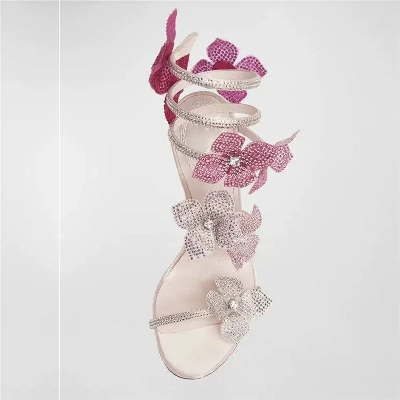 Crystal Flower Stiletto Sandals
