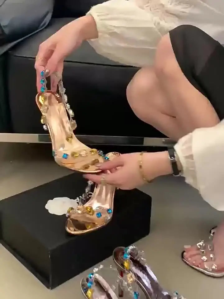 Multicolour Crystal Clear Strap Stiletto Sandals
