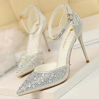 Rhinestone Ankle Strap Stilettos