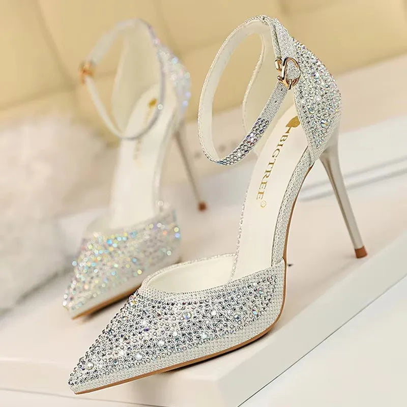 Rhinestone Ankle Strap Stilettos