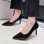 Black Patent-Effect Stiletto Court Pumps