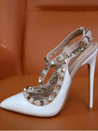 Studded Pointed-Toe Stiletto Sandals