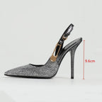 Rhinestone Satin Slingback Stiletto Pumps