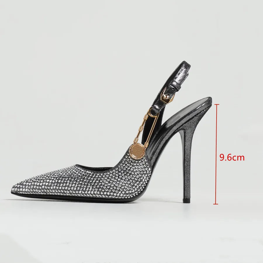Rhinestone Satin Slingback Stiletto Pumps