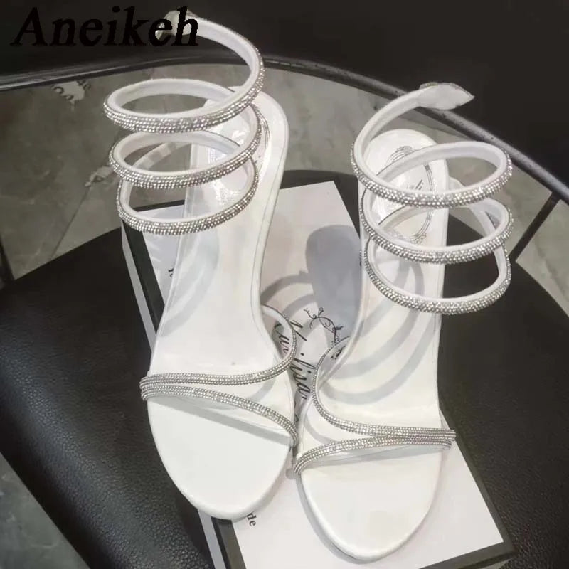 Crystal Ankle-Wrap Stiletto Sandals
