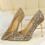 Glitter Pointed-Toe Bridal Pumps