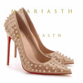 Studded Pointed-Toe Stiletto Court Pumps