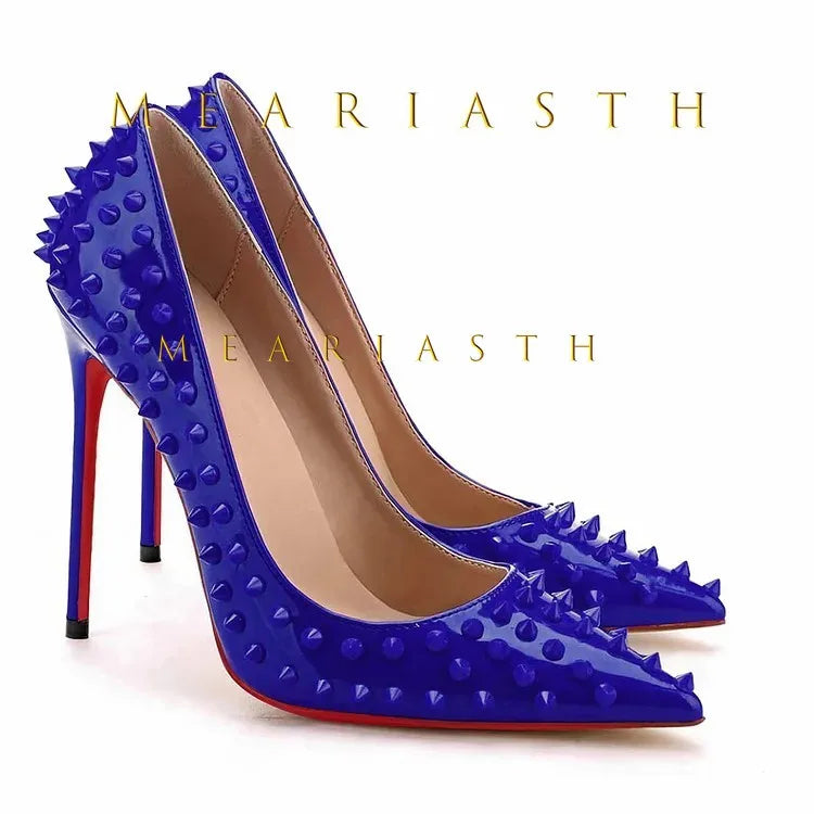 Studded Pointed-Toe Stiletto Court Pumps