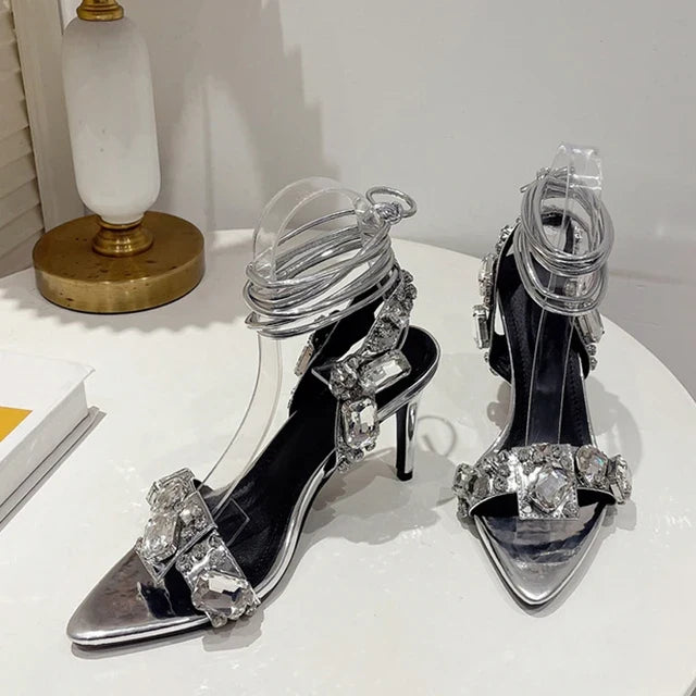 Crystal Lace-Up Stiletto Sandals
