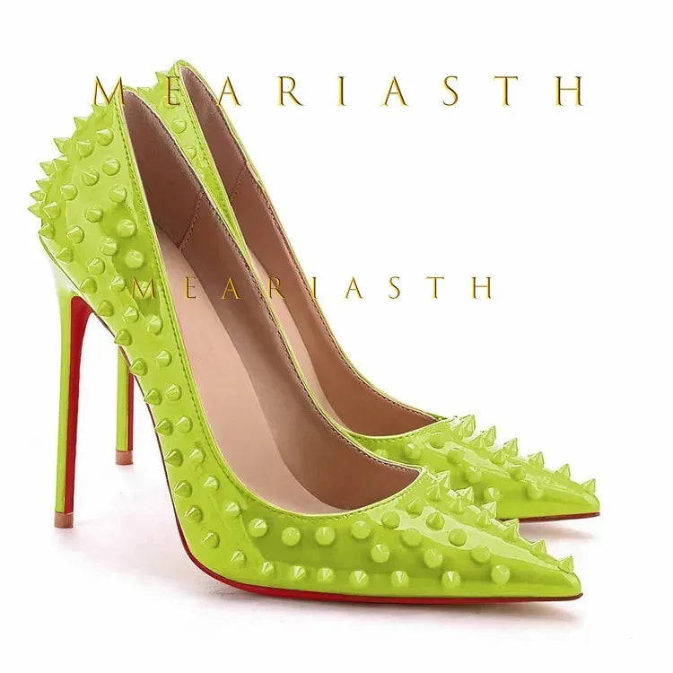 Studded Pointed-Toe Stiletto Court Pumps