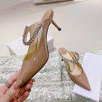 Rhinestone Chain Pointed Mule Heels