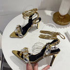 Crystal Lace-Up Stiletto Sandals
