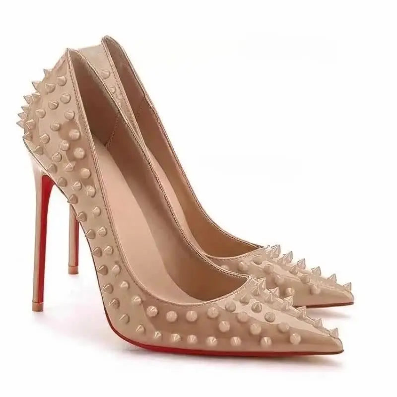 Studded Pointed-Toe Stiletto Court Pumps