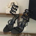 Crystal Charm Wraparound Stiletto Sandals