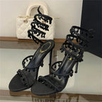 Crystal Charm Wraparound Stiletto Sandals