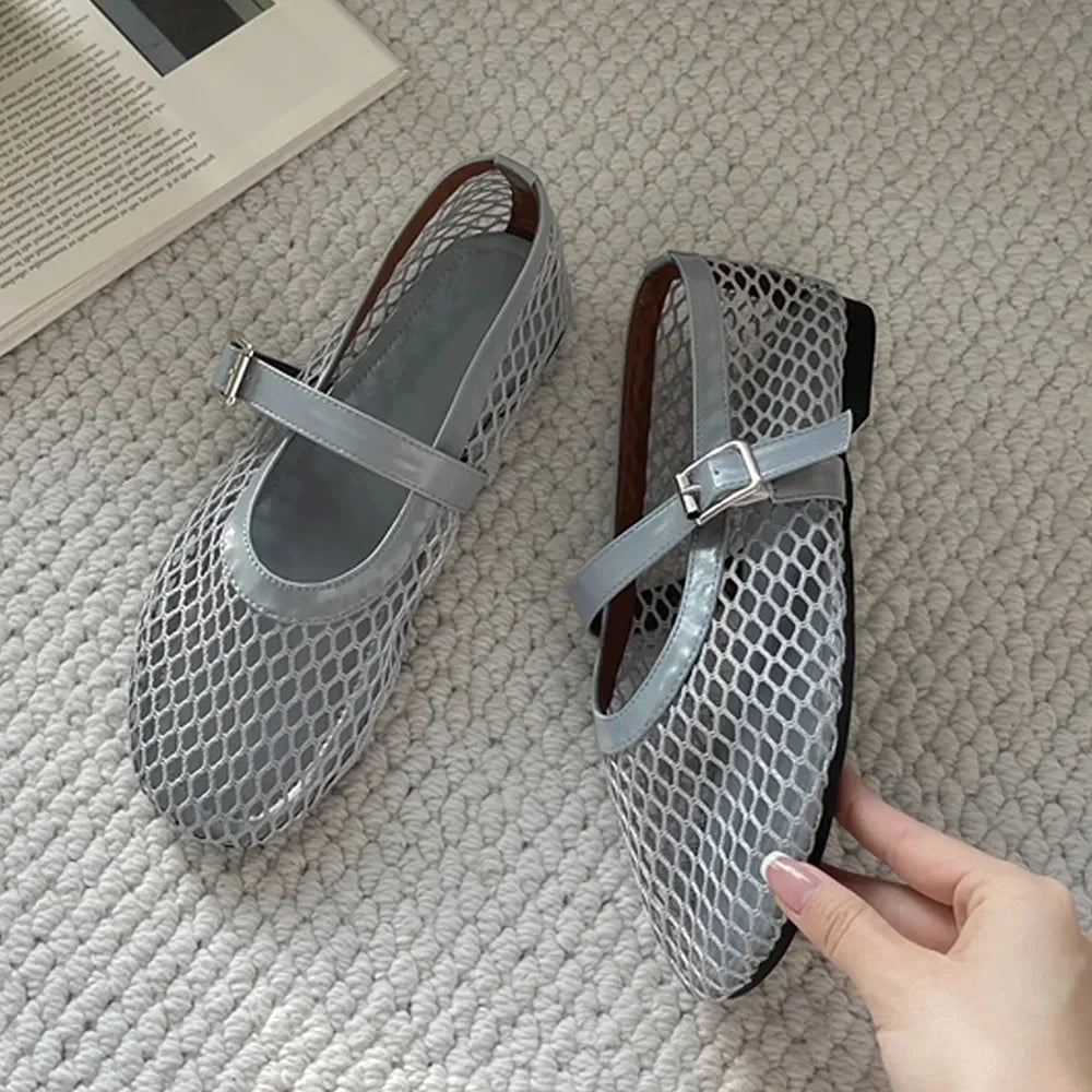 Mesh Mary Jane Ballet Flats