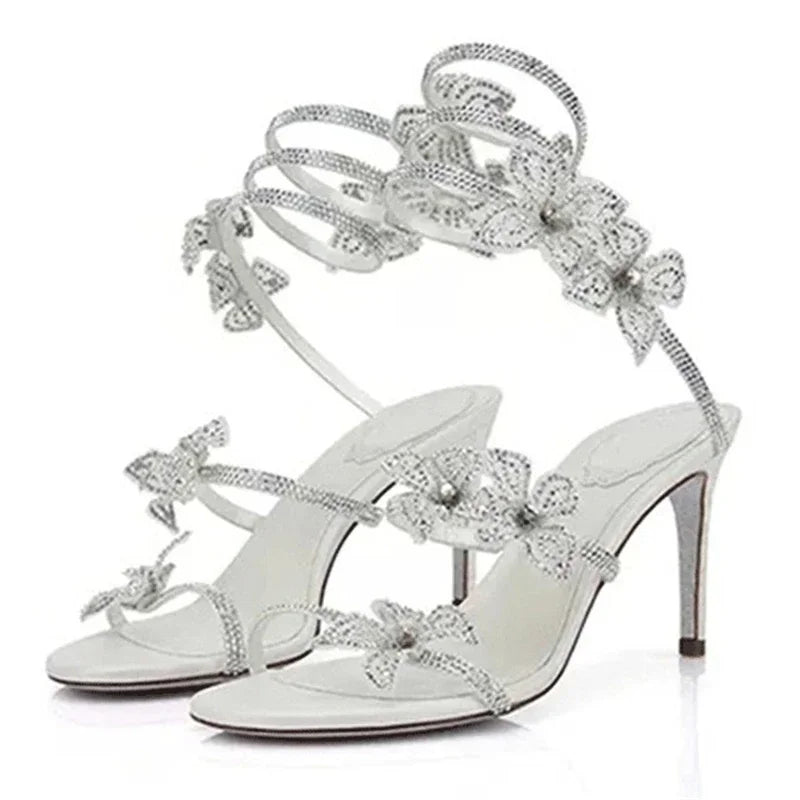 Crystal Flower Stiletto Sandals