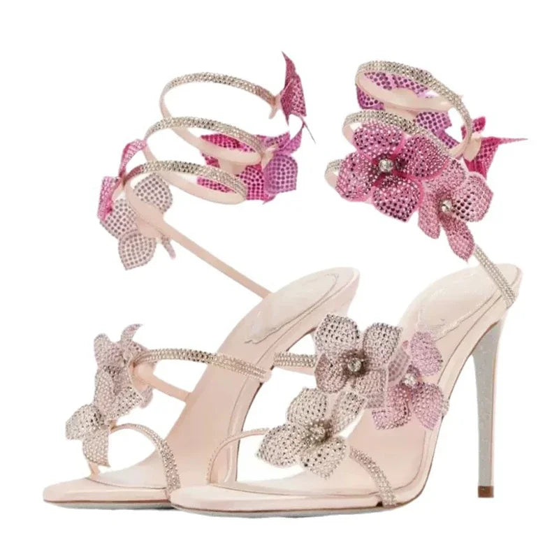 Crystal Flower Stiletto Sandals