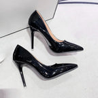 Black Patent-Effect Stiletto Court Pumps