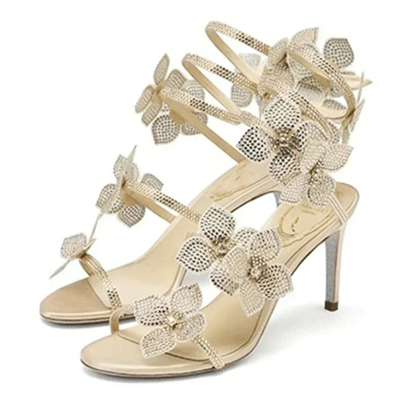 Crystal Flower Stiletto Sandals