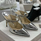 Rhinestone Chain Pointed Mule Heels