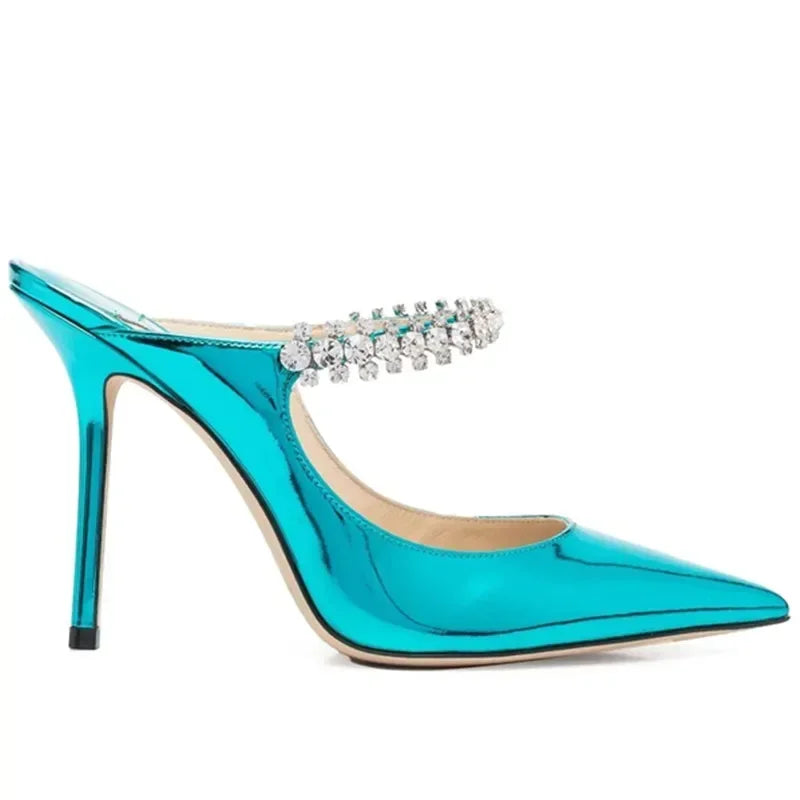 Rhinestone Chain Pointed Mule Heels