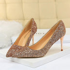 Glitter Pointed-Toe Bridal Pumps